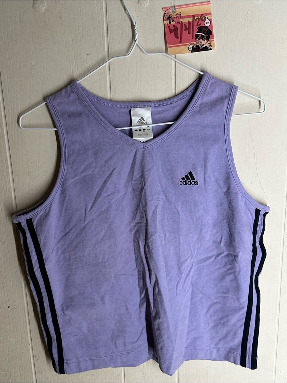 adidas Lavender Purple Tank Top with Black Stripes